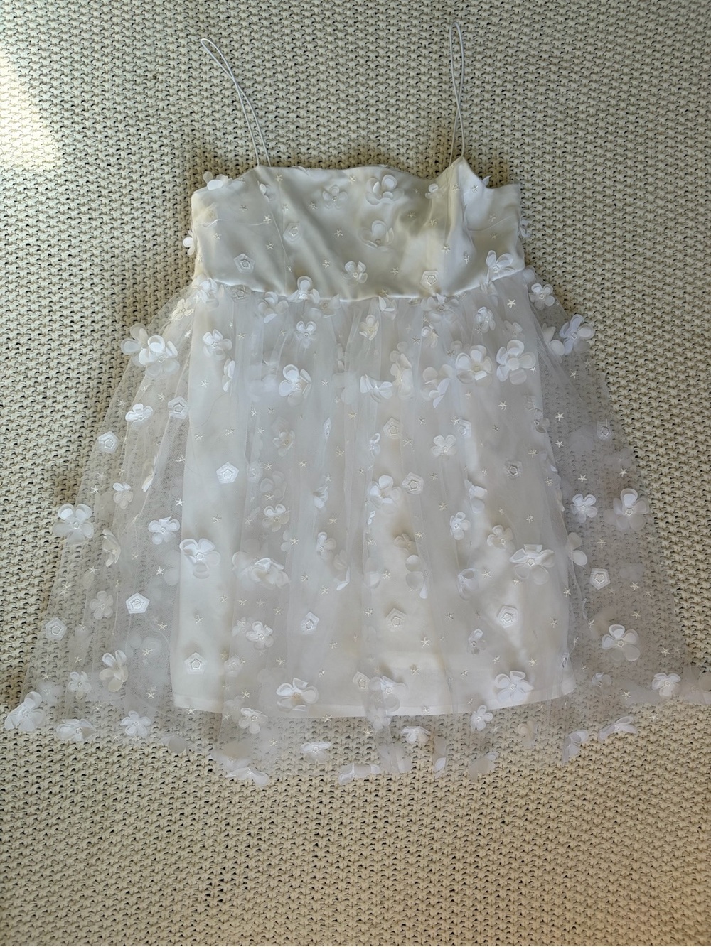 Altar'd State White Floral Mini Dress with 3D Tulle